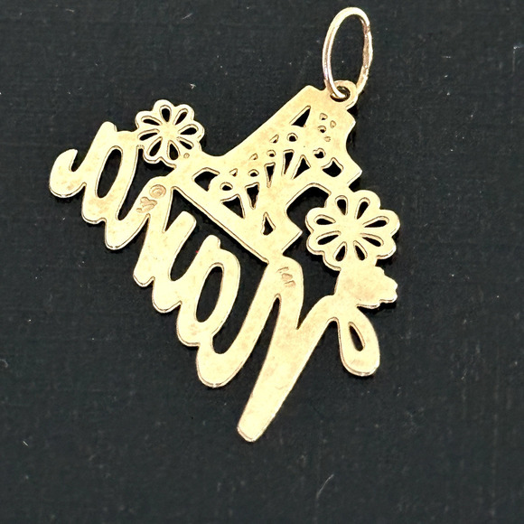 14K Yellow Gold Number One #1 Nana Grandma Floral Scroll Charm Pendant - Picture 3 of 7